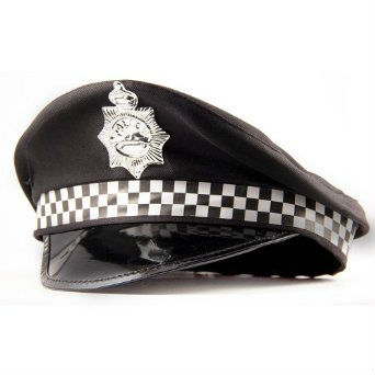 Police Cap UK Black with Check Trim