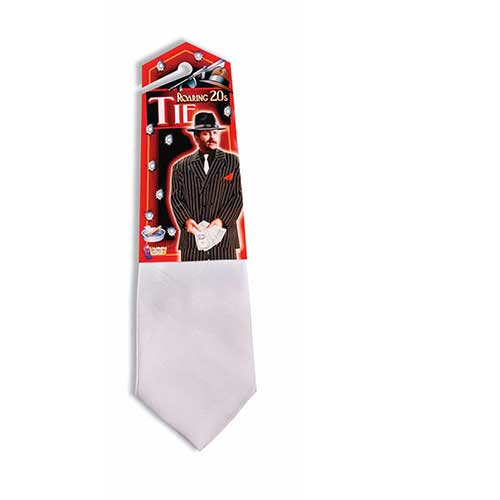 Gangster White Satin Neck Tie - Wide