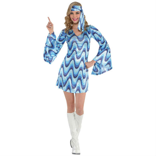 Seventies Disco Blue & Silver Dress - FOR HIRE