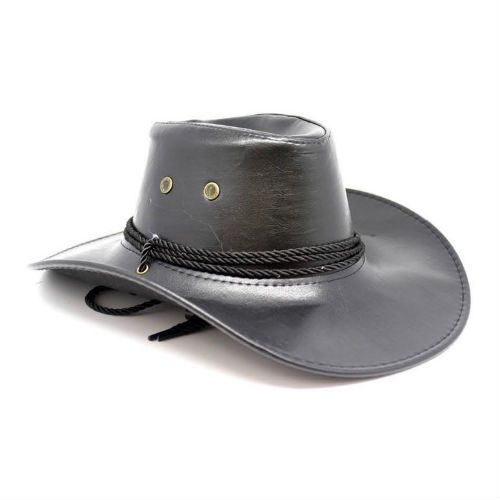 Black Faux Leather Cowboy Hat - Costume 