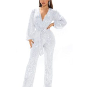 white silver sequin jumpsuit
