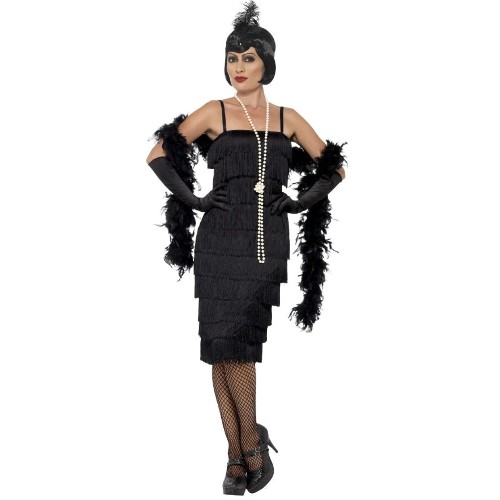 Black Fringed Flapper Dress Longer Length