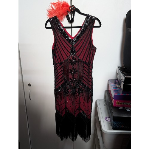Red/Black Beaded 1920s Gatsby Dress - EX HIRE